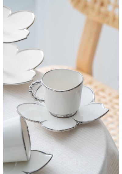 Acar Joyce 2 Kişilik Standlı Kahve Fincan Takımı Silver - 90 Ml Beyaz/silver