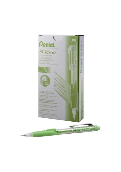 Pentel Twist-erase Clıck Mekanik Kalem, 0,7 Mm , Şeffaf Varil, Kireç Yeşili Kavrama, 12'li Paket Pd277tk .
