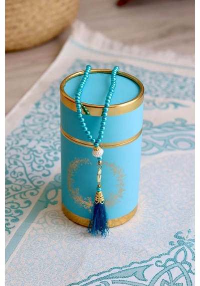 Silindir Kutulu Seccade Ve Tesbih Seti S1040 Mavi Mavi
