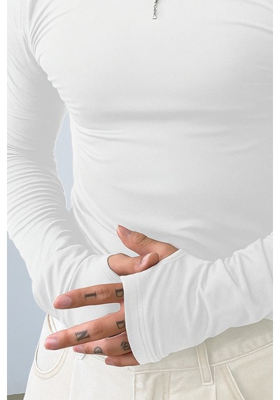 Erkek Uzun Kollu Basic T-shirt Beyaz