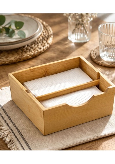 Bambu Kare Tutacaklı Peçetelik 18 Cm Kahverengi