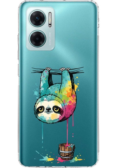 Redmi Note 11e İle Uyumlu Splash Tembel Hayvan Tasarımlı Şeffaf Silikon Kılıf Şeffaf