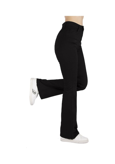 Lavajeans - Kadın Siyah Yüksek Bel Ispanyol Paça Keten Pantolon Siyah