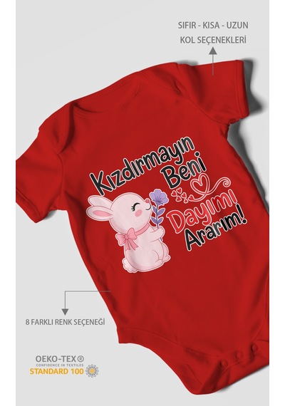 Morivokids Kızdırmayın Beni Dayımı Ararım Kısa Kollu Bebek Body %100 Pamuk Zbn165-kk Kırmızı