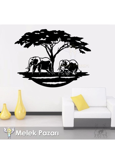 Fil Sürüsü Ve Afrika Doğa Manzarası Duvar Sticker