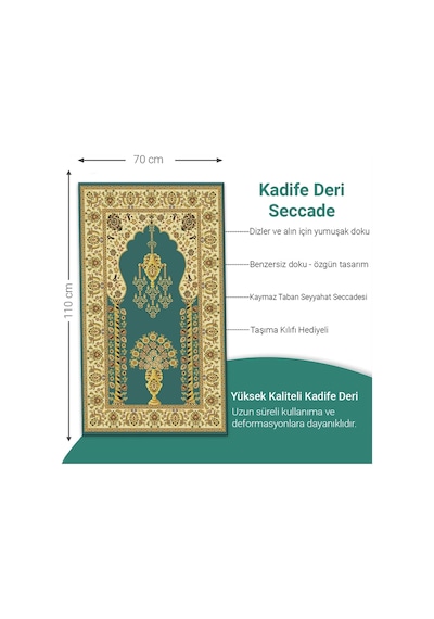 Ravabi Rug Araç İçi Ve İşyeri İçin Deri Tabanlı Namazlık, Çantalı Hediyelik Seyahat Seccadesi 70x110cm 21231021