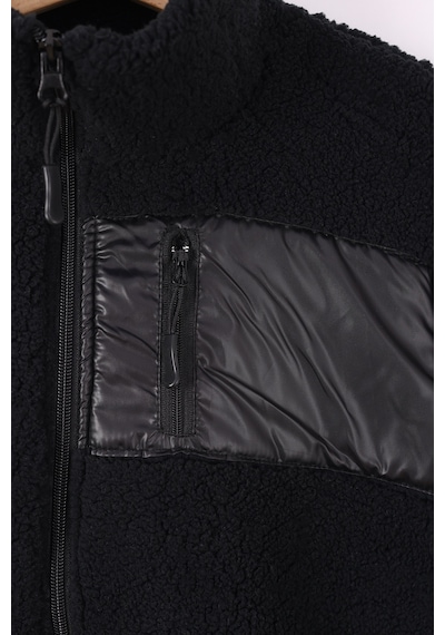Monox Çocuk Lastik Manşetli Fermuarlı Unisex Kuzu Wellsoft Peluş Ceket Siyah