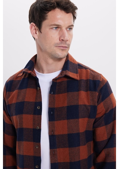 Tudors Erkek Slim Fit Dar Kesim Kareli Kışlık Oduncu Gömlek-42205 Kiremit