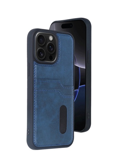 Apple iPhone Uyumlu  Uyumlu 15 Pro Max Kılıf Sara Kartvizitli Deri Kılıf - Lacivert