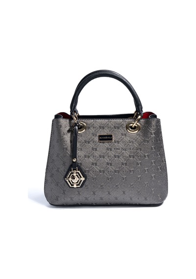 Silver Polo Sp1272 Kadın El Çantası Logolu Platin-siyah