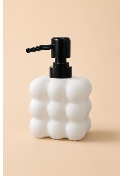 Modern Bubble Sıvı Sabunluk 400 Ml Siyah Pompalı Kabarcık Desenli Banyo Ve Mutfak Tezgâh Üstü Dispenser - 15 Cm X 9 Cm X 6,5 Cm Beyaz