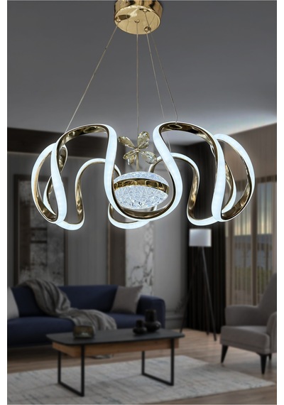 Eliza Modern Tek Toplu Yüksek Işık Gücü İthal 3 Renk Led Avize Gold 3 Renk