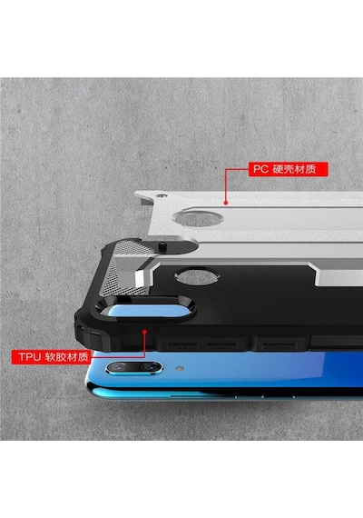 Noktaks - Xiaomi Uyumlu Xiaomi Redmi Note 7 - Kılıf Çift Katman Zırh Tank Crash Military Kapak - Kırmızı