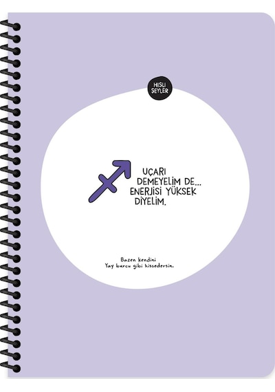 Hisli Şeyler Burçlar Serisi A4 Çizgili Stickerli Defter - Uçarı Demeyelim De Enerjisi Yüksek Diyelim Mor