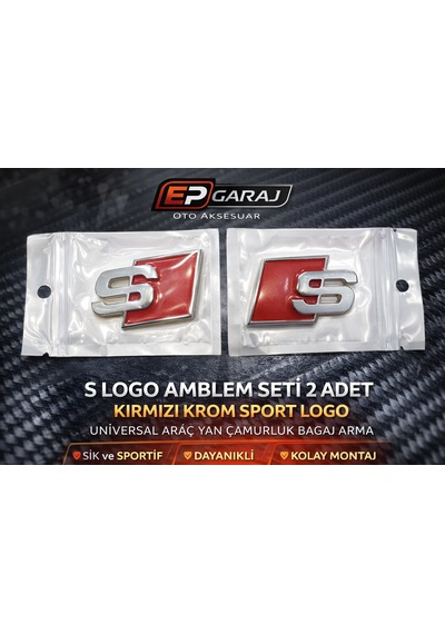 S Logo Amblem Seti 2 Adet Kırmızı Krom Sport Logo Universal Araç Yan Çamurluk Bagaj Arma 0