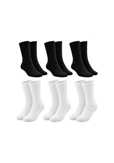 Teorastore Unisex Basic Siyah Beyaz Soket Çorap 6'lı Set Kadın Erkek Spor Günlük Uzun Ribanalı Rahat Çorap Set Çok Renkli