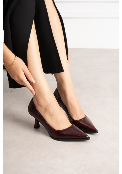 Dabab Shoes Nılay Kadın Bordo Kroko Rugan Sivri Burun 7 Cm İnce Topuklu Stiletto Ayakkabı