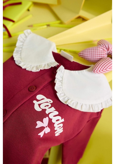 Defacto Kız Bebek Büyük Yaka Baskılı Düğmeli Hırka F3756a525aubr285 Bordo