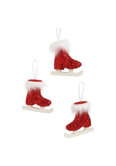 Beysüs Yılbaşı Çam Ağacı Süsü 3 Lü Kırmızı Buz Pateni 12 Cm