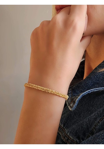 Zincir Dokuma Kordon El Yapımı Otantik Altın Kaplama Gold Renkli Bileklik