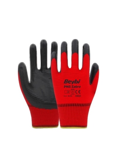 No:10-12 Beden Zebra Polyester Örme Nitril Eldiven 1 Adet Mavi M