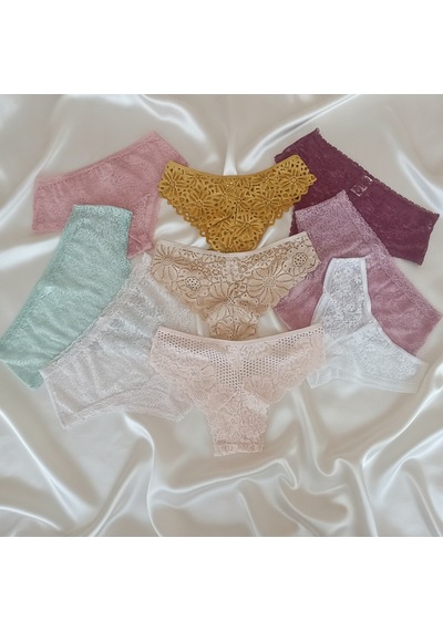 Bonbon Kadın Full Dantel 10'lu Paket Karışık Renk Brif Brezilyan Slip Külot Bb2537 Renkli