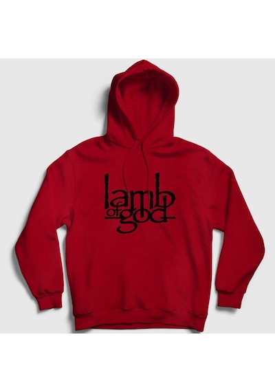 Presmono Unisex Logo Lamb Of God Kapüşonlu Sweatshirt Kırmızı