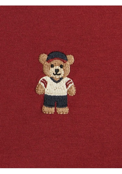 Lc Waikiki Bordo Bisiklet Yaka Ayı Teddy Nakışlı Erkek Tişört