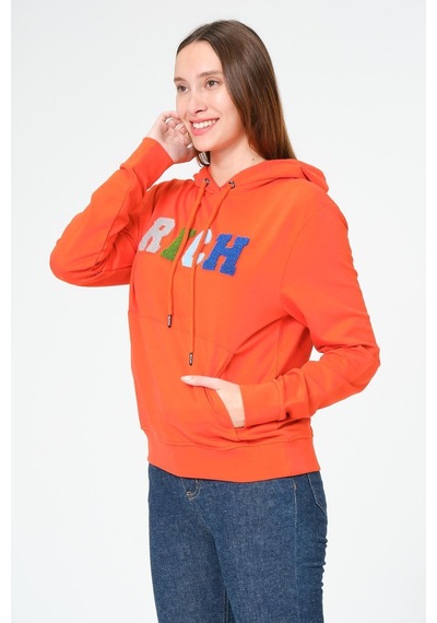 Kadın Kapüşonlu Süzüne Baskılı Sweatshirt Çok Renkli