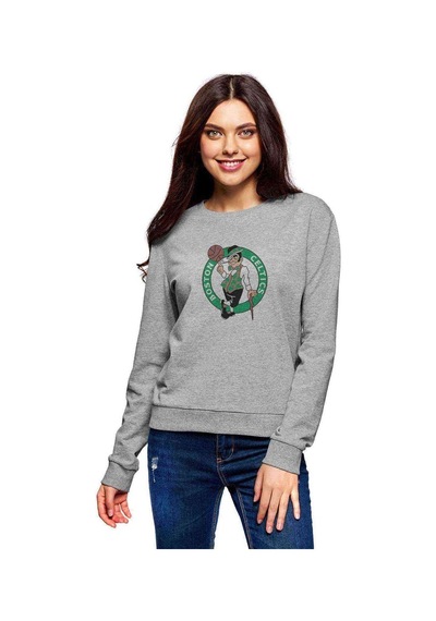 Boston Basketbol Spor Baskılı Gri Kadın Sweatshirt