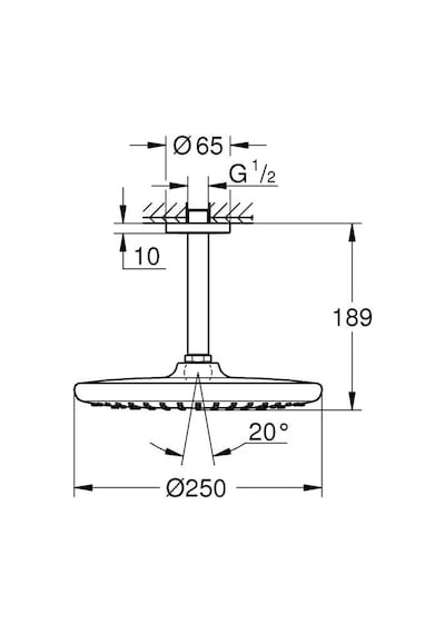 Grohe Tempesta 250 Yuvarlak Tepe Duşu Tek Akışlı, 25 Cm Tavandan Dirsek Dahil , Mat Siyah, 266692430 Krom