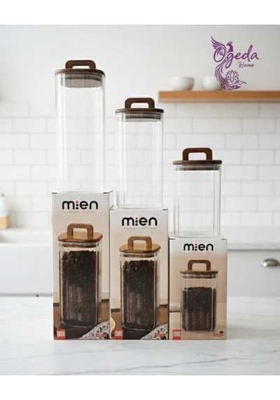 3'lü Akasya Kapaklı Cam Kavanoz Seti Mien Büyük Boy Kahve, Bakliyat&kuruyemiş Saklama Kabı Kahverengi - Şeffaf
