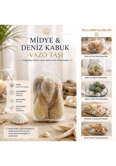 Poşetli Renkli Mix Midye - Deniz Kabuk Vazo Taşı 5250