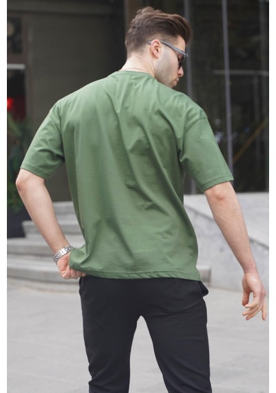 Madmext Erkek Haki Oversize Fit Basic Tişört 6066-haki Haki