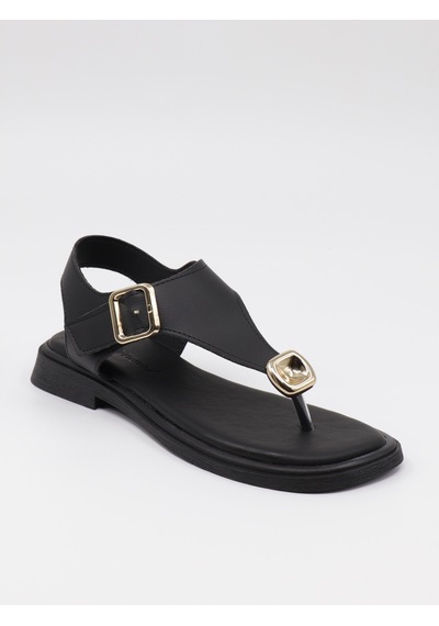 Nesilshoes Nesil Shoes Dvm 219 Siyah Tokası Cırtlı Parmak Arası Sandalet