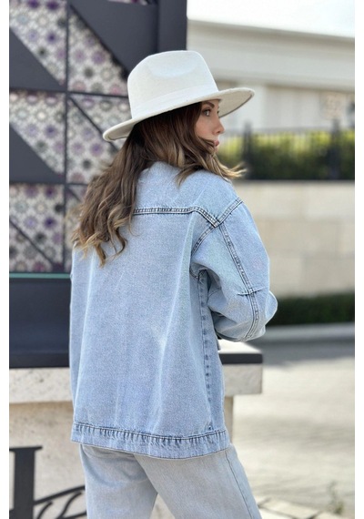 Kadın Buz Mavi Geniş Cepli, Kaliteli Jeans Kumaş, Salaş Kot Ceket Açık Mavi Kadın Buz Mavi Geniş Cepli, Kaliteli Jeans Kumaş, Salaş Kot Ceket Açık Mavi