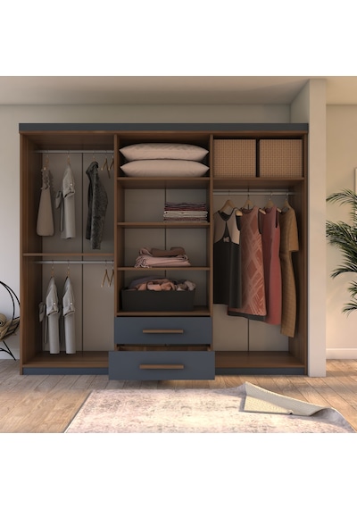 Metalia Gm 820 Armina Lüx 6 Kapılı 2 Çekmeceli Gardrop Ceviz Antrasit Gri