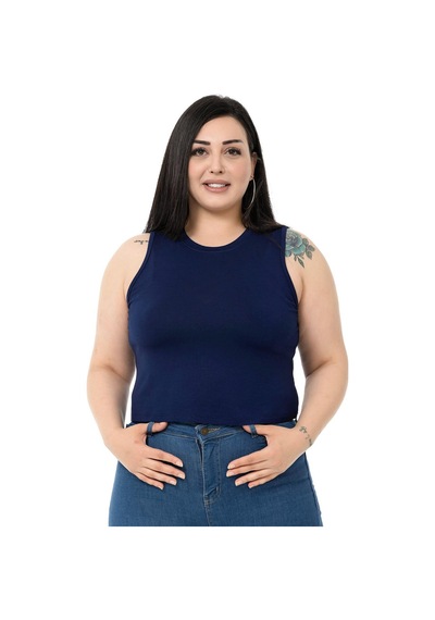 Disentis Büyük Beden Bisiklet Yaka Kolsuz Crop Viskon Lacivert Body-lacivert Lacivert
