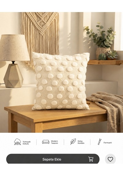 Bubble Punch Dekoratif Kırlent Kılıfı 43x43 Cm Dokulu Ponponlu Bohem Modern Koltuk Yastık Kılıfı Salon Oturma Odası Dekoru Krem