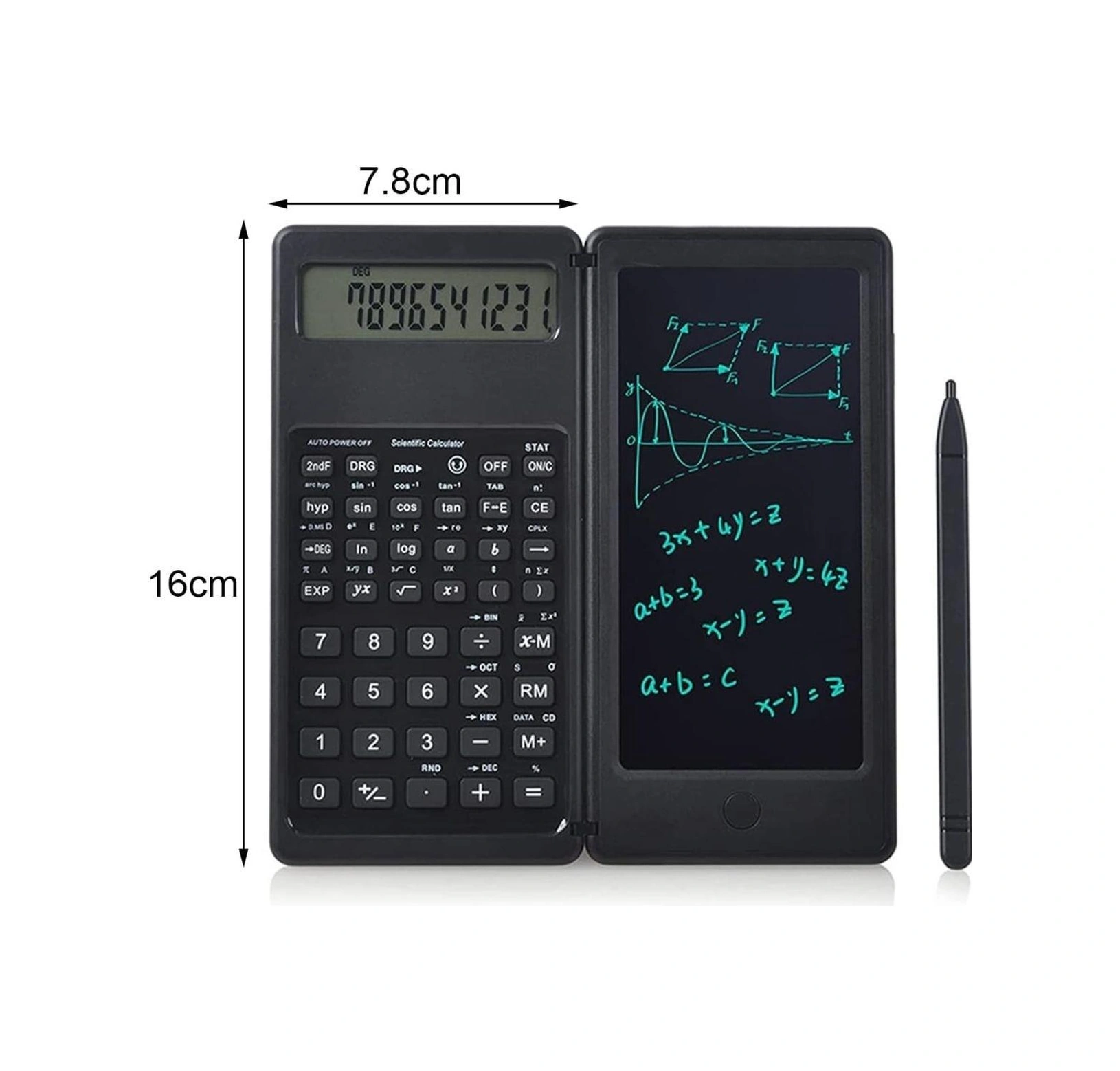 Silinebilir Lcd Yazı Tabletli,kalemli Katlanabilir Bilimsel Hesap Makinesi Açık Mavi