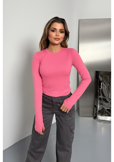 Balenbi Kadın Buzzy Parmak Geçmeli Bisiklet Yaka Basic Body 1130 Pembe
