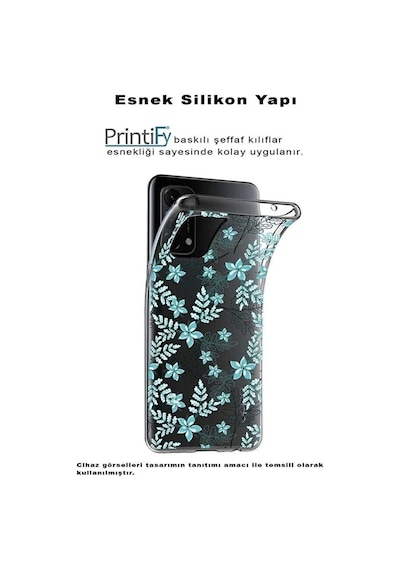 Realme 11 İle Uyumlu Floral Su Yeşili Baskılı Kamera Korumalı Şeffaf Kılıf