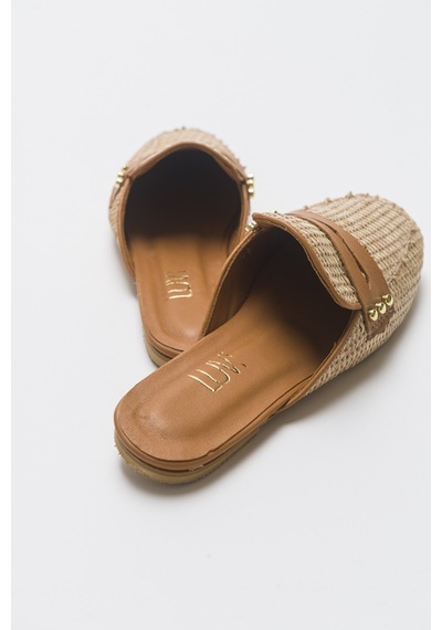 Luvishoes 165 Hakiki Deri Taba Hasır Kadın Terlik Taba