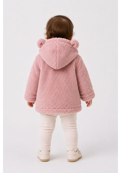 Cantoy Bebek Peluş Ayıcık Kulaklı Kapüşonlu Mont Premium Kalite Pembe