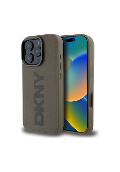Apple iPhone 16 Pro Max Uyumlu Kılıf Dkny Lisanslı Magsafe Şarj Özellikli Pu Deri Plain Kapak Kahverengi
