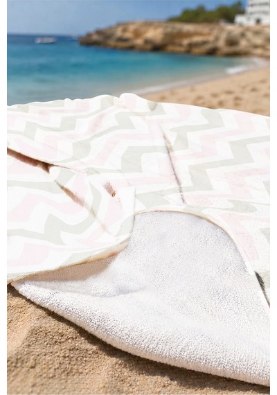 Zikzak Geometrik Modern Plaj Havlusu - Pastel Pembe Gri Minimalist Havuz Deniz Banyo Sahil Örtüsü Kumlu Bahçe