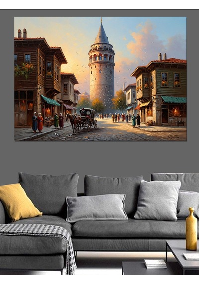Galata Kulesi Ve Tarihi Sokaklar Dekoratif Kanvas - Mdf Ahşap Tablo