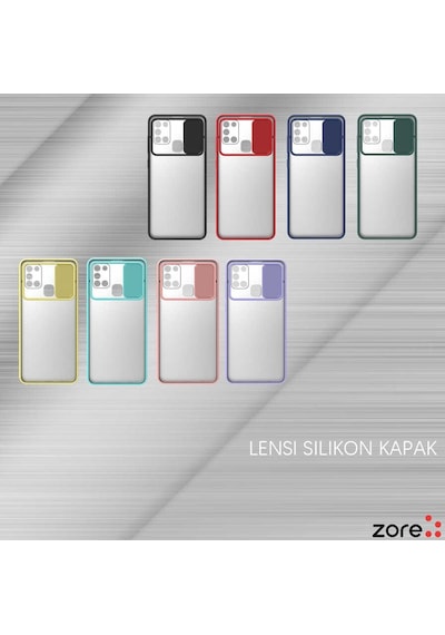 Noktaks - Samsung Galaxy Uyumlu M31 - Kılıf Slayt Sürgülü Arkası Buzlu Lensi Kapak - Pembe Açık