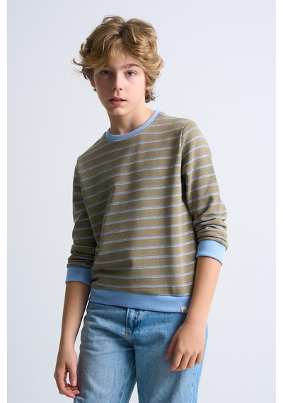 Alexandergardi Alexandergardı Çizgili Bisiklet Yaka Çocuk Sweatshirt Haki