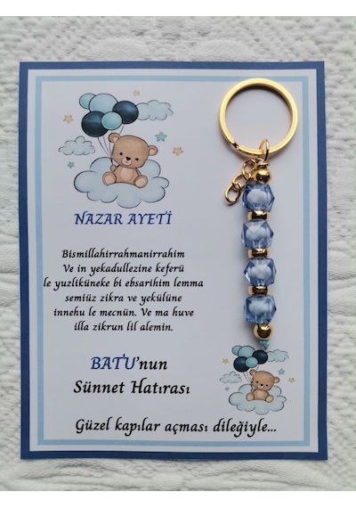 72 Adet Balonlu Ayı Kişiye Özel Nazar Ayeti Sünnet Hatırası Dağıtmalık Mavi Anahtarlık Hediyelik